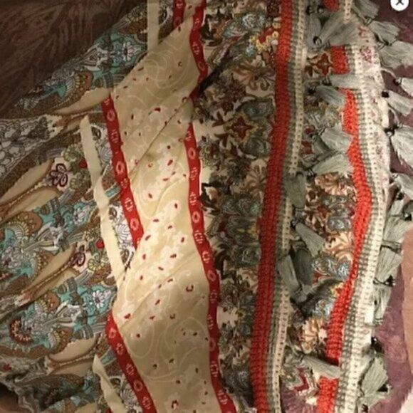 Bohemian Floral Print Woven Bell Sleeve Flounce Peasant Maxi  Hippie Dress L - Picture 11 of 14